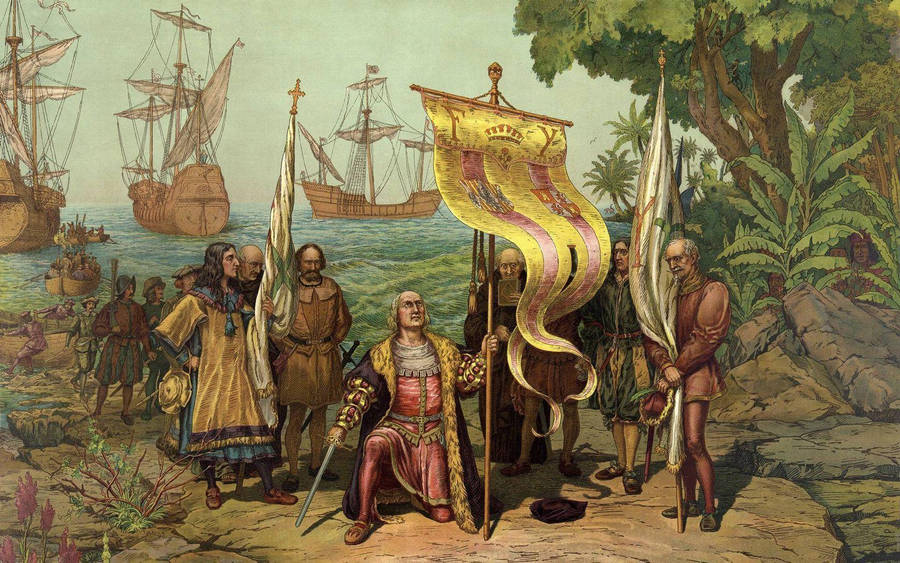 Columbus Day Ancient Painting Wallpaper