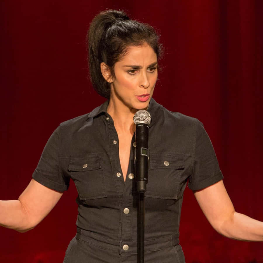 Comedian Sarah Silverman Posing For A Stunning Portrait Wallpaper