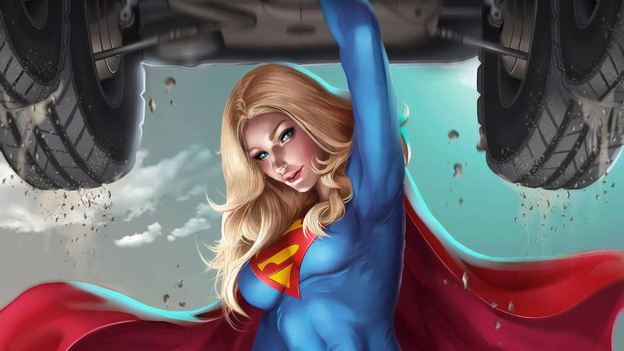 Comic Supergirl Lifting Car Wallpaper