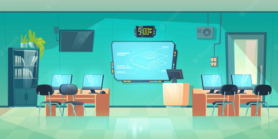 Computer Classroom Graphic Art Wallpaper