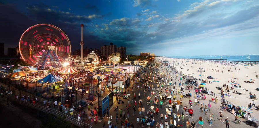 Coney Island Beach Crowd Wallpaper