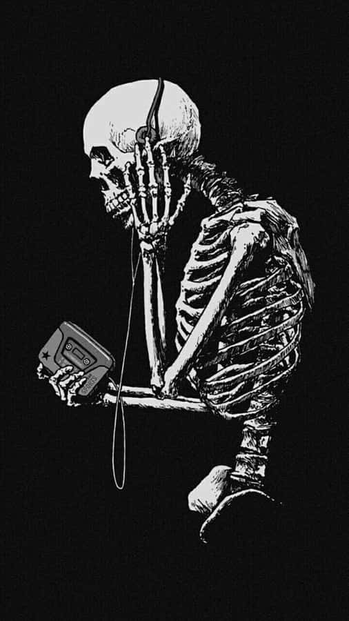 Contemplative_ Skeleton_ Listening_to_ Music.jpg Wallpaper