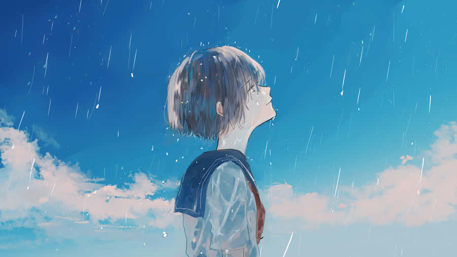 Contemplative Studentin Rain Wallpaper