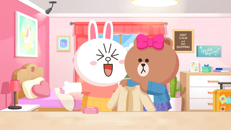Cony And Choco In A Room Line Friends Wallpaper