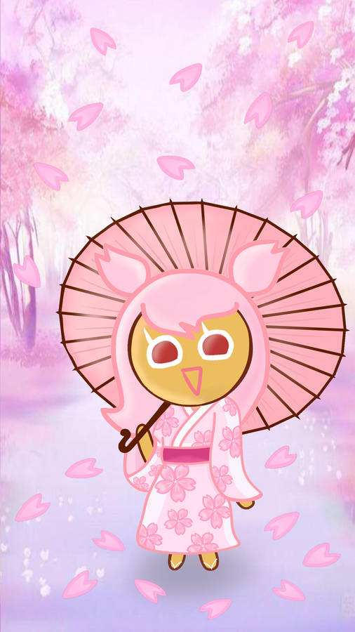 Cookie Run Character In Cherry Blossom Kimono Wallpaper