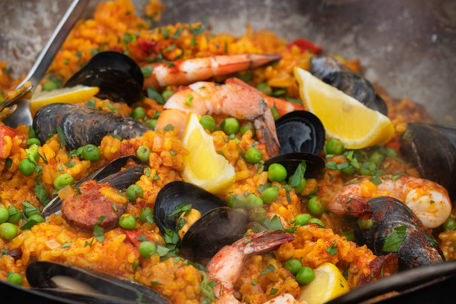 Cooking Paella Dish Closeup Wallpaper