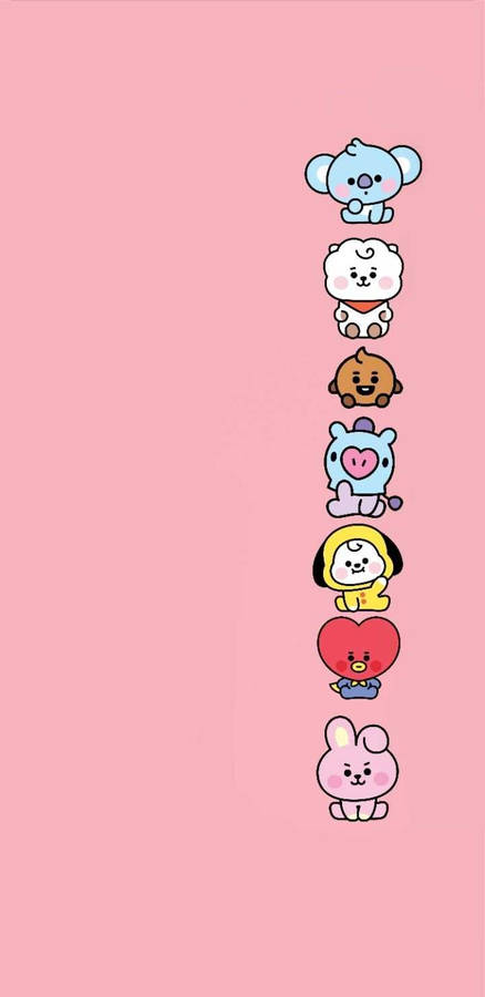 Cooky Bt21 Friends In Line Wallpaper