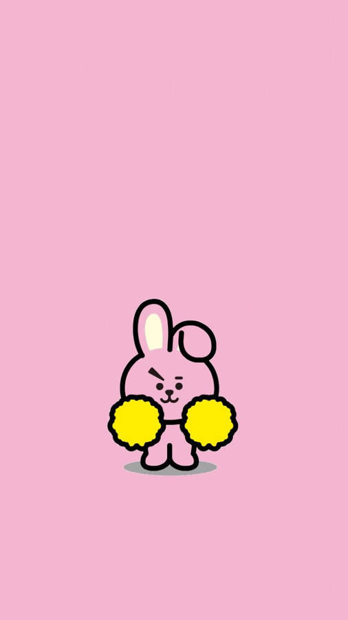 Cooky Bt21 Pair Of Yellow Pom-poms Wallpaper