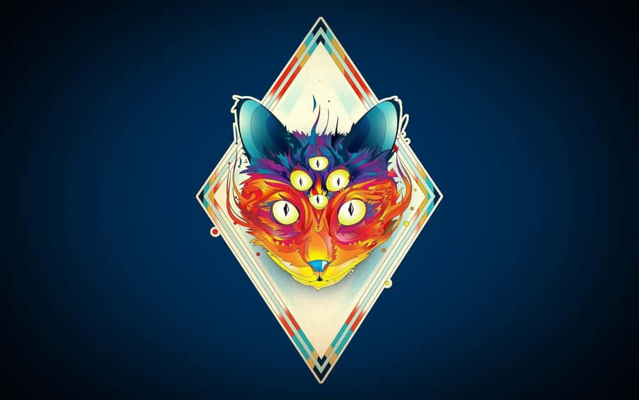 Cool Art Cat Head With Six Eyes Wallpaper