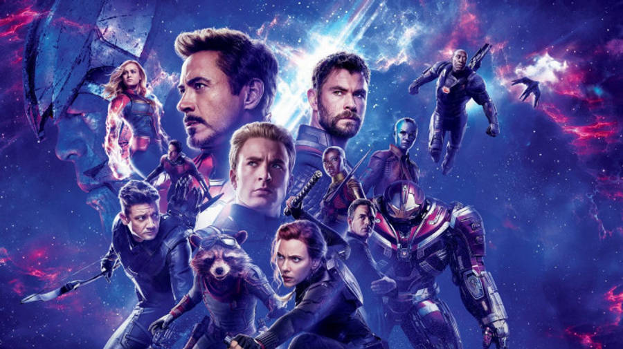 Cool Avengers Endgame Ensemble With Red And Blue Filter Wallpaper