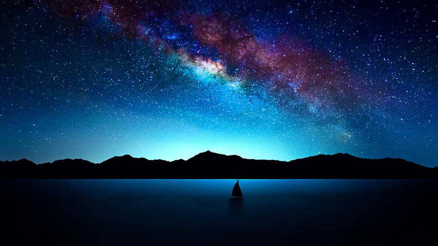 Cool Boat Silhouette Below Colorful Sky Tablet Wallpaper