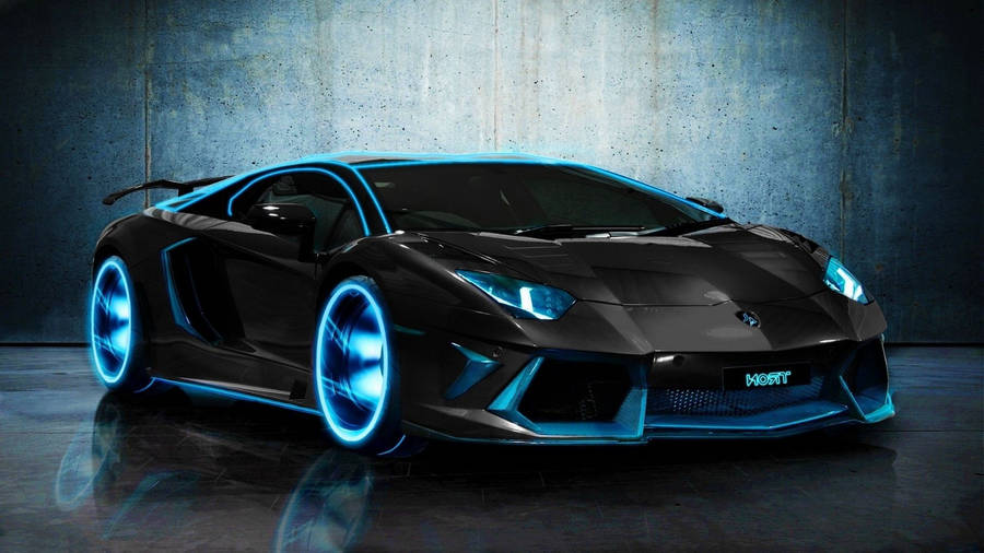 Cool Cars: Black Lamborghini With Blue Accents Wallpaper