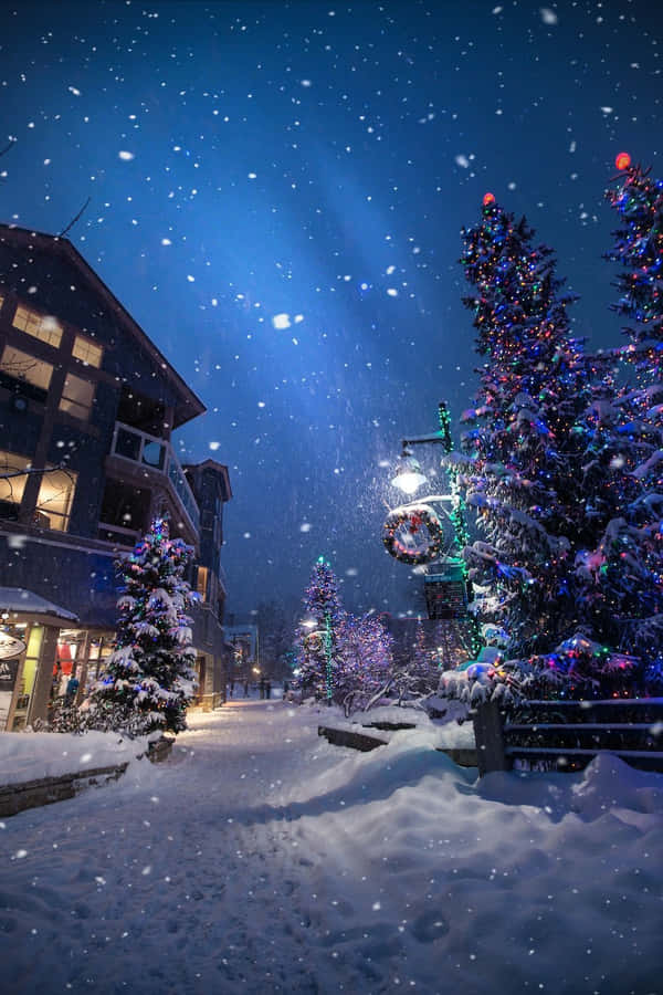 Cool Christmas Village Starry Night Sky Wallpaper