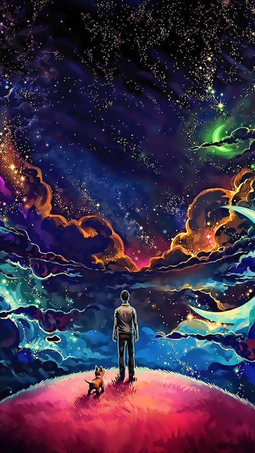 Cool Galaxy Man And Dog Wallpaper