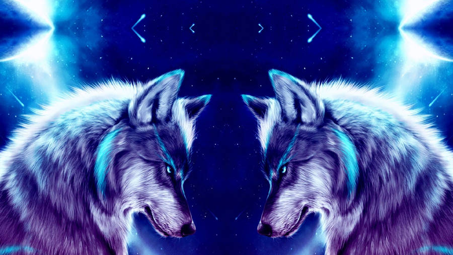 Cool Galaxy Wolf - Two Wolves Gazing At The Stars Wallpaper