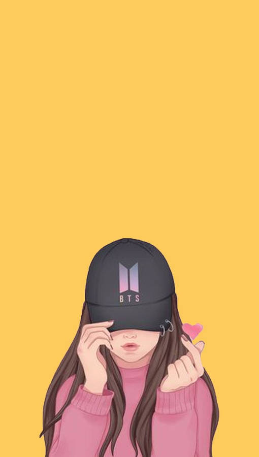 Cool Girl Cartoon With Bts Cap Wallpaper