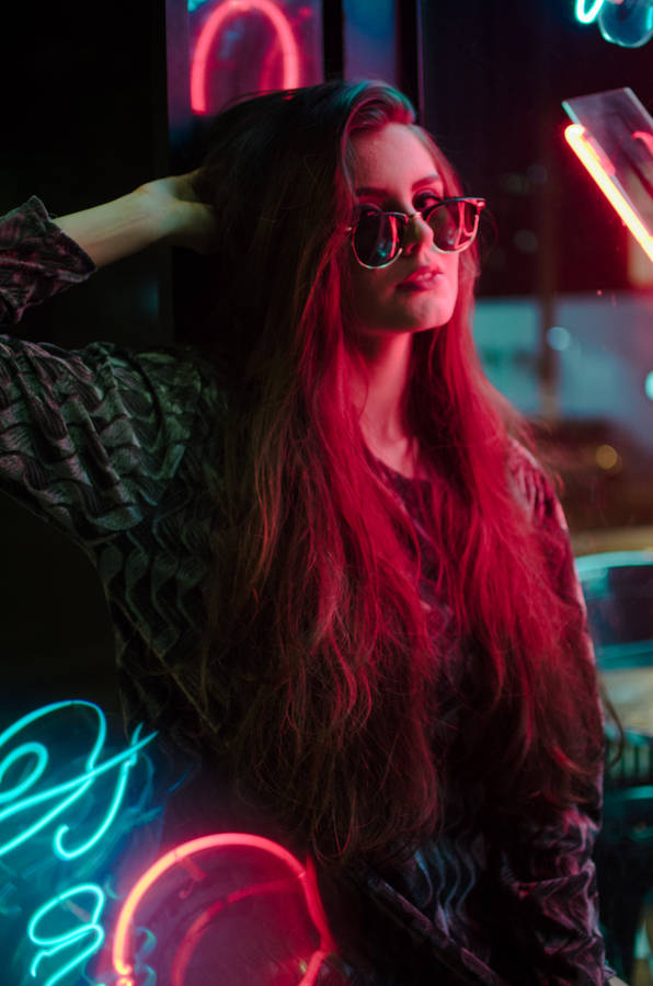 Cool Girl In Neon Room Wallpaper