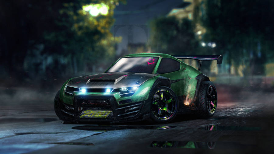 Cool Green Car Rocket League Hd Wallpaper