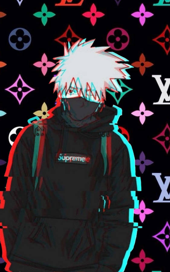 Cool Kakashi Wearing Dope Supreme Wallpaper