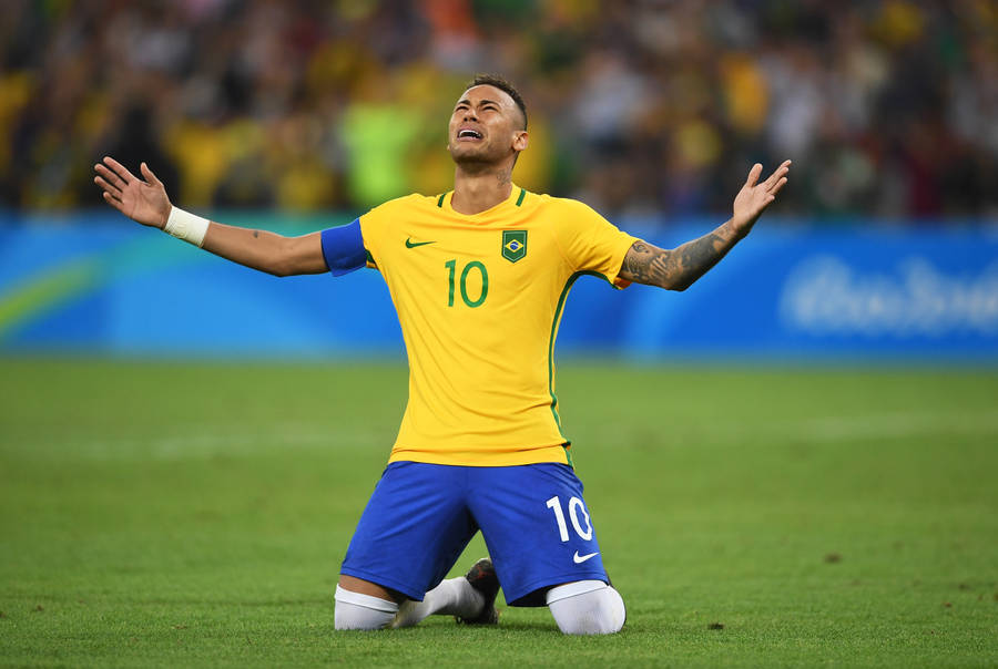 Cool Neymar Jr Kneeling Wallpaper