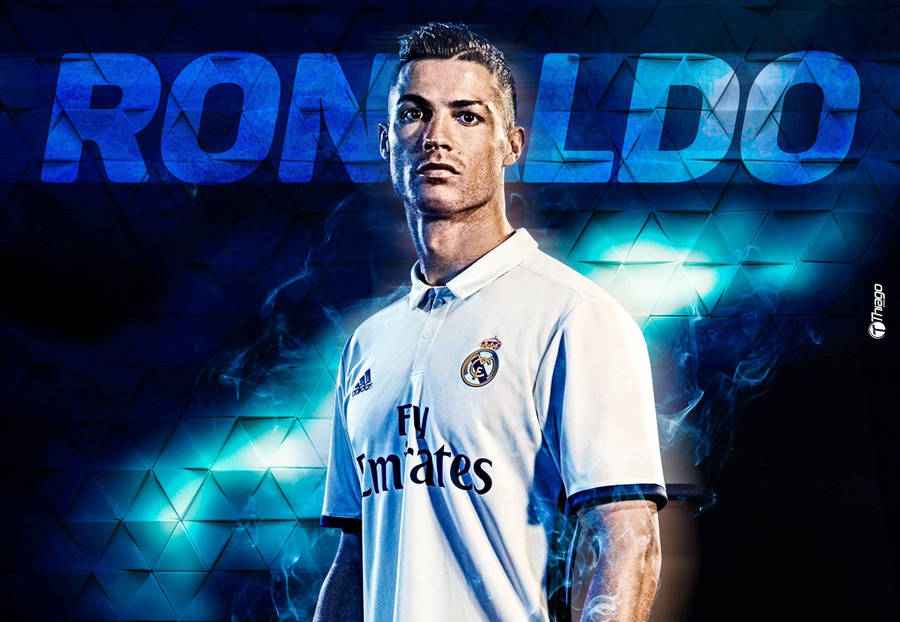 Cool Real Madrid Cr7 3d Blue Background Wallpaper