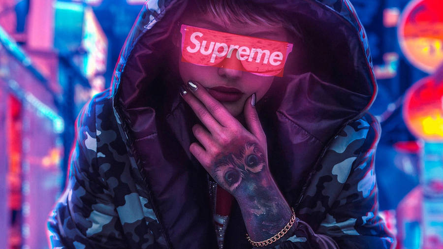 Cool Supreme Female In Hoodie Wallpaper