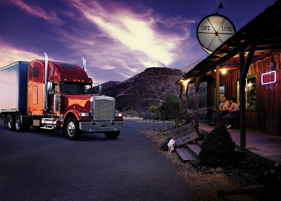 Cool Truck Near Cafe Store Wallpaper