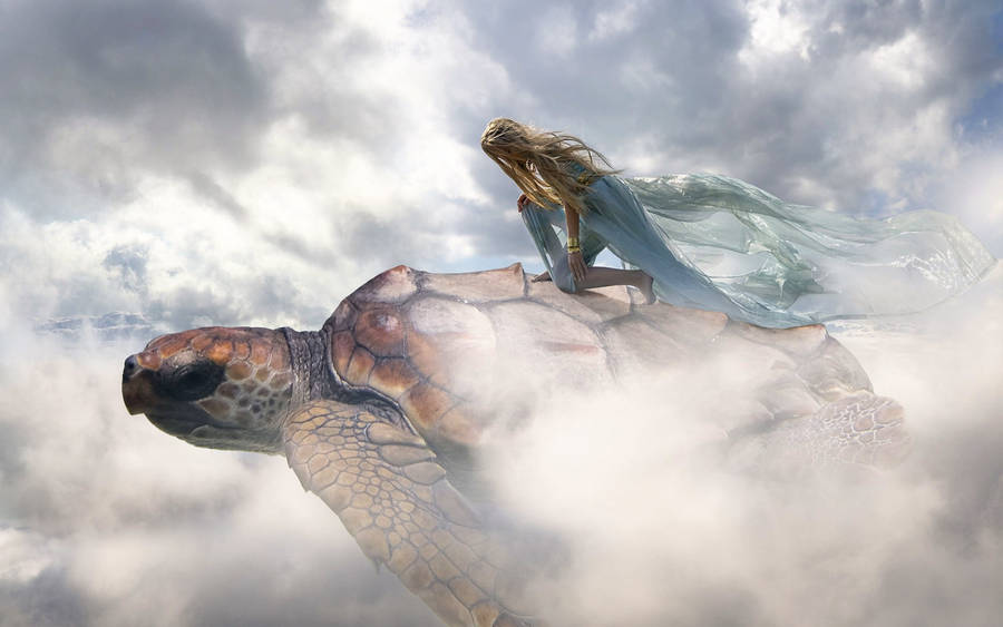 Cool Turtle And Woman Wallpaper