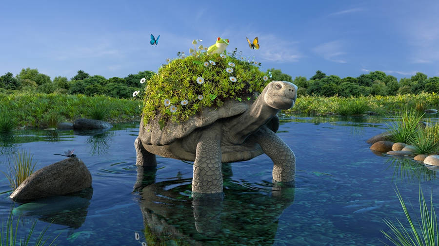 Cool Turtle With Flowery Shell Wallpaper