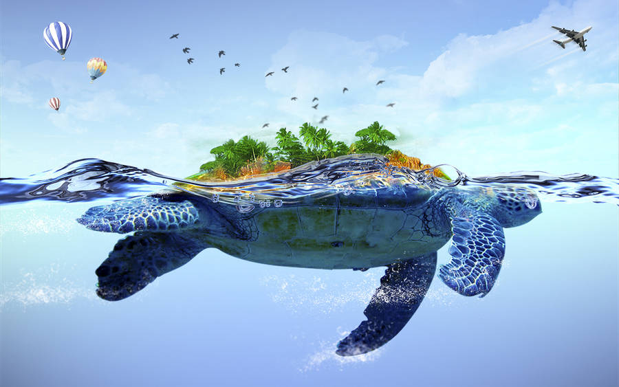 Cool Turtle With Island Wallpaper