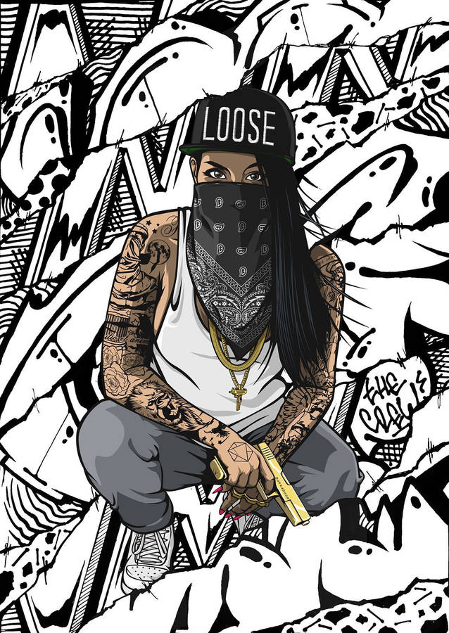 Cool Woman Gangster Cartoon Wallpaper