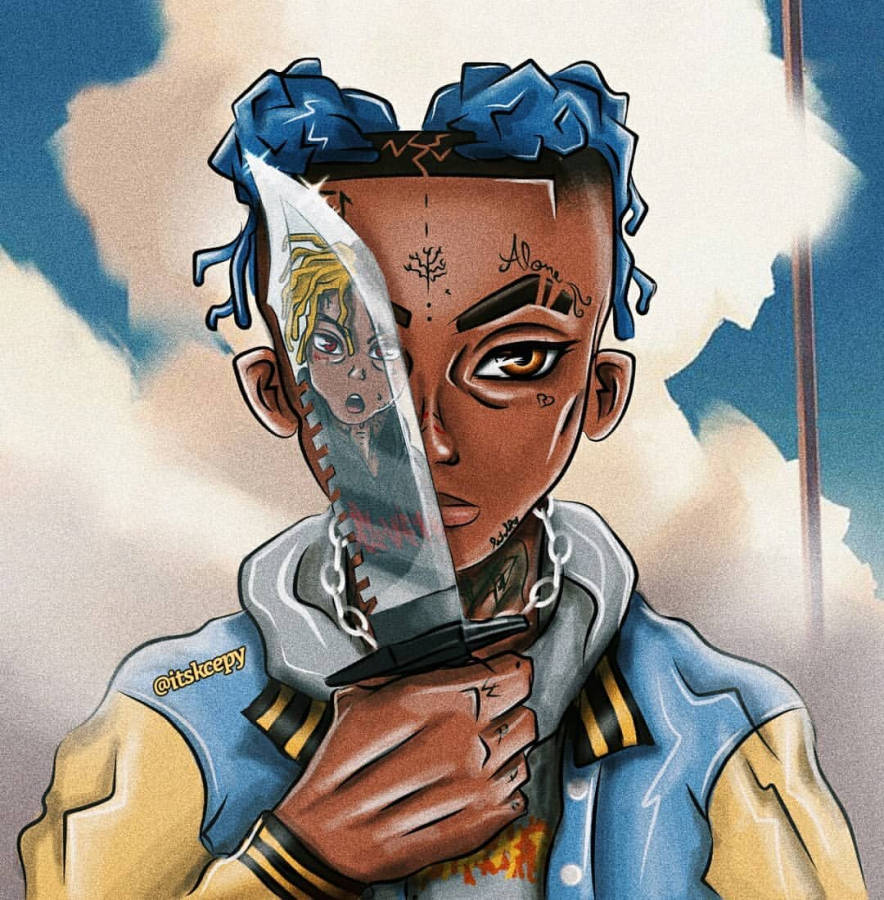 Cool Xxxtentacion Holding A Knife Wallpaper