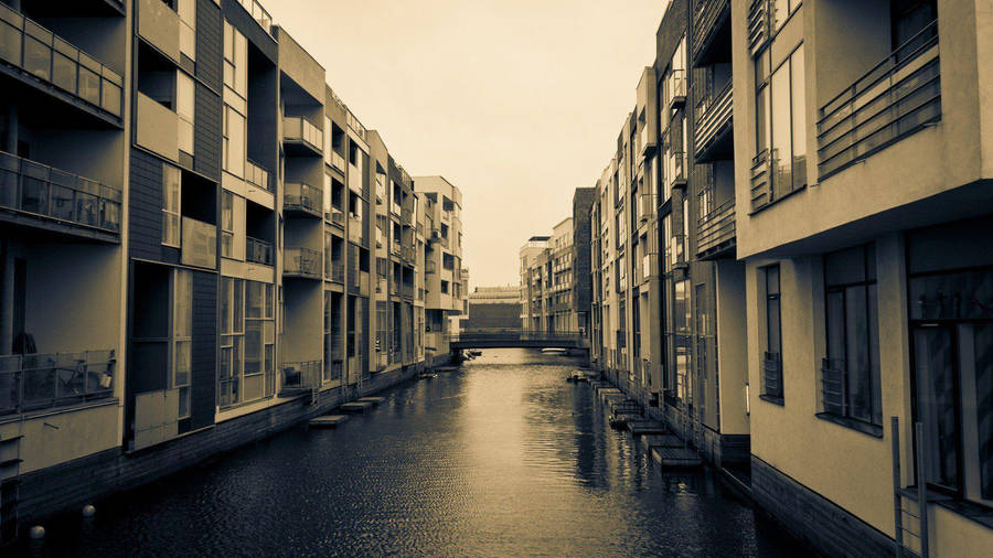 Copenhagen River In Monochrome Wallpaper