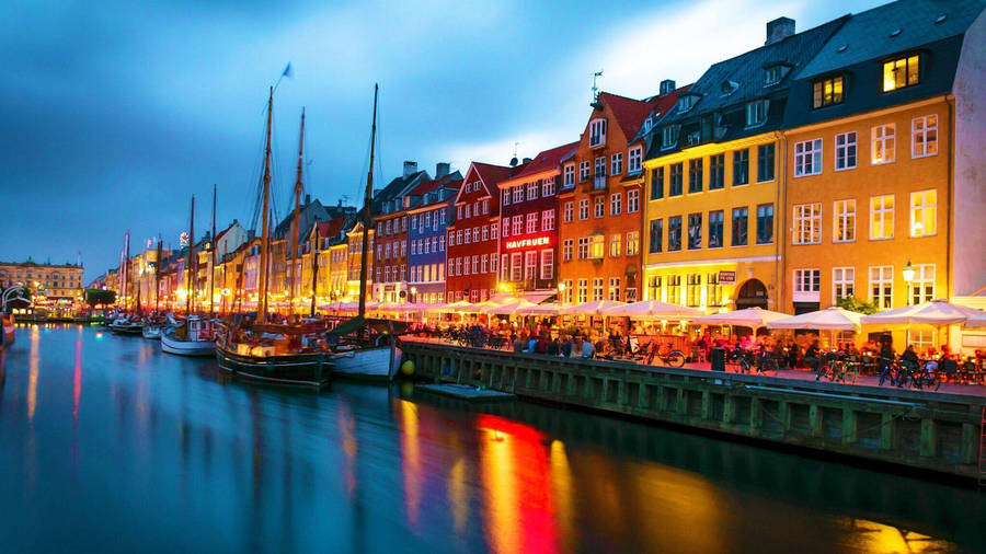 Copenhagen Well-lit Buildings Wallpaper