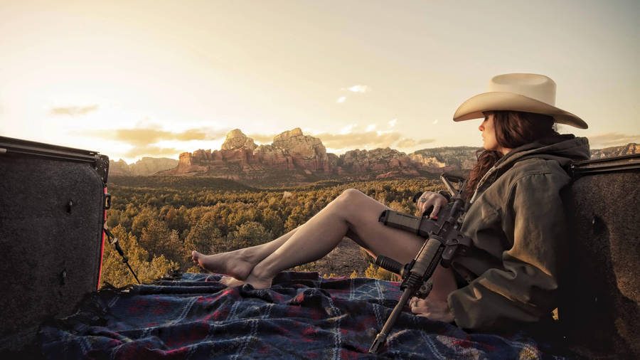 Country Western Cowgirl Gun Resting Wallpaper