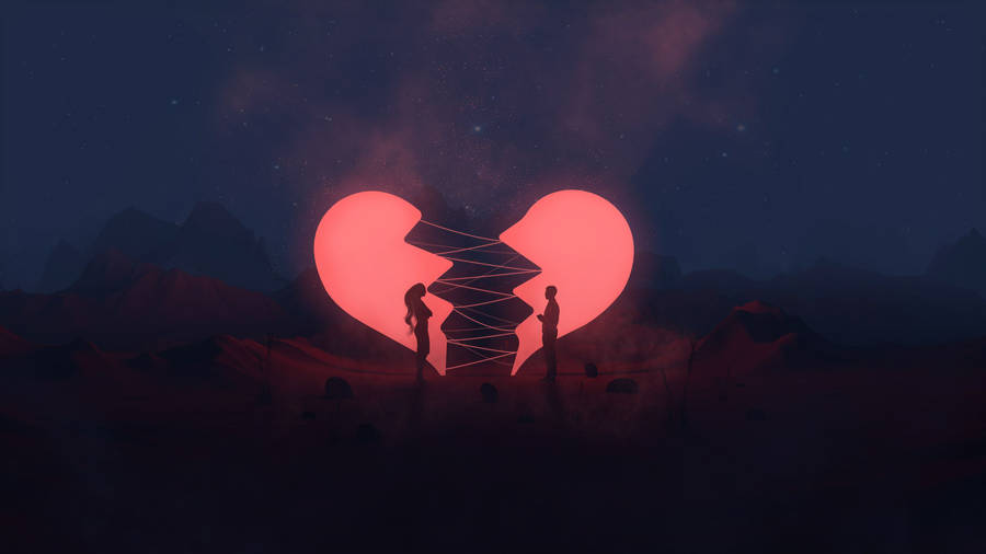 Couple Glowing Broken Heart 4k Wallpaper