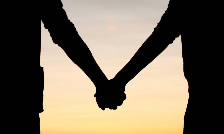 Couple Holding Hands Silhouette Sunset Sky Wallpaper