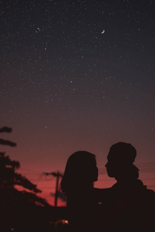 Couple Silhouette With Starry Night Wallpaper