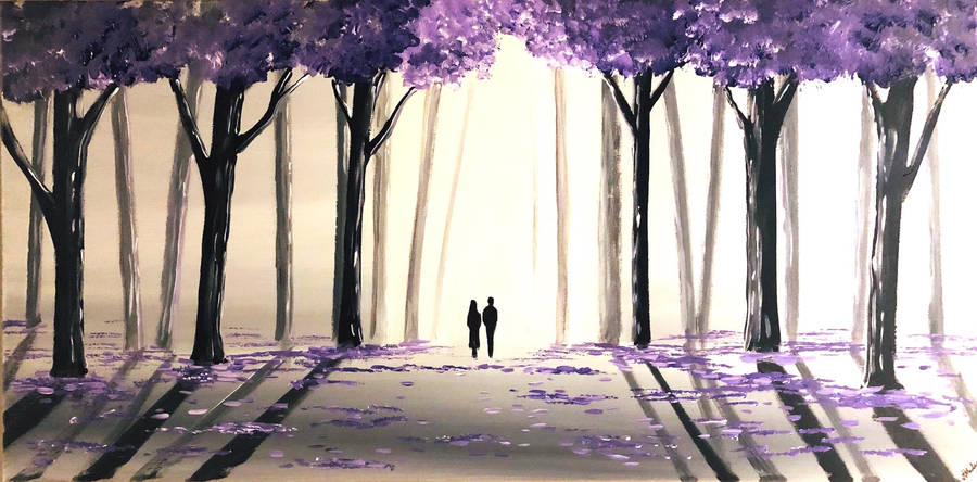 Couple Under The Purple Tree Wallpaper