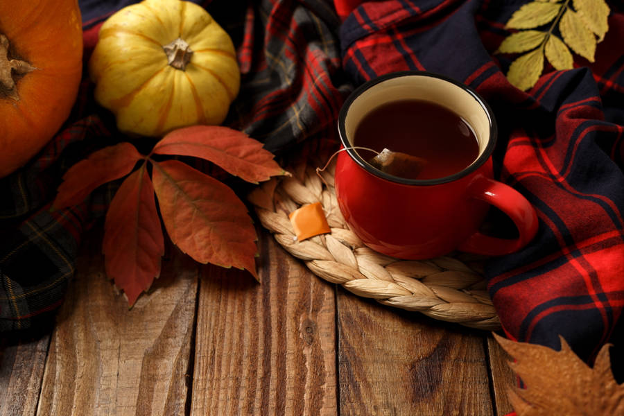 Cozy Autumn Pumpkins Leaves Wallpaper