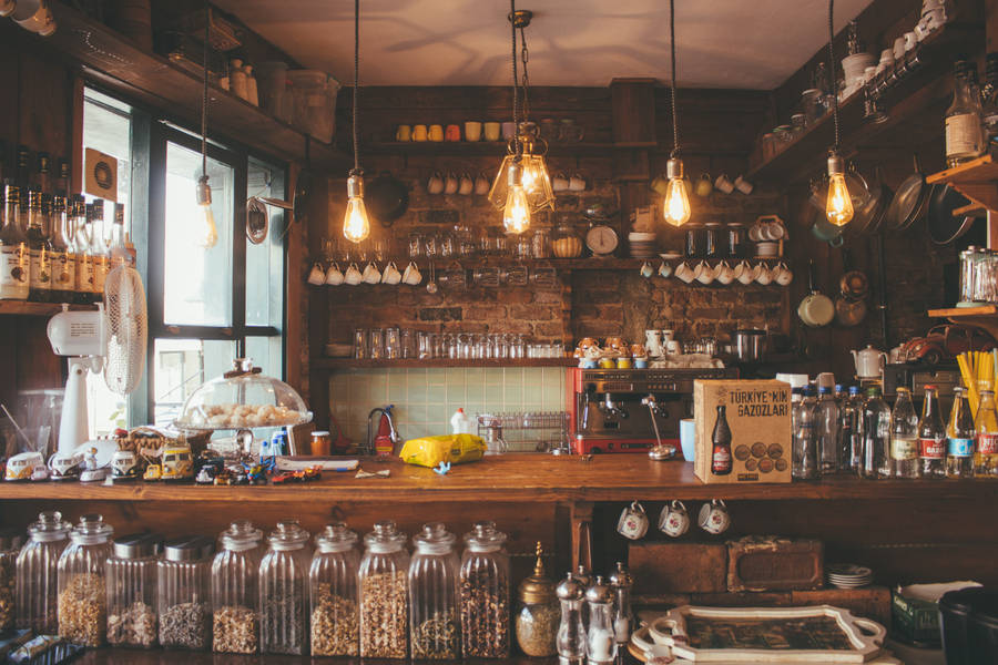 Cozy Brown Coffee Shop Interior Wallpaper