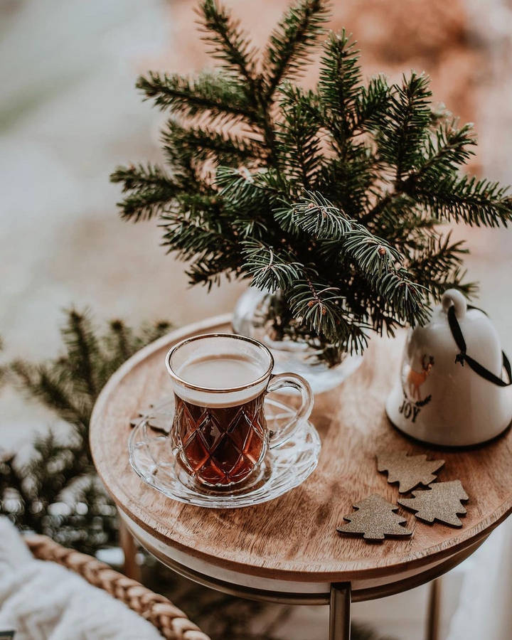 Cozy Christmas Aesthetic Hot Tea Wallpaper