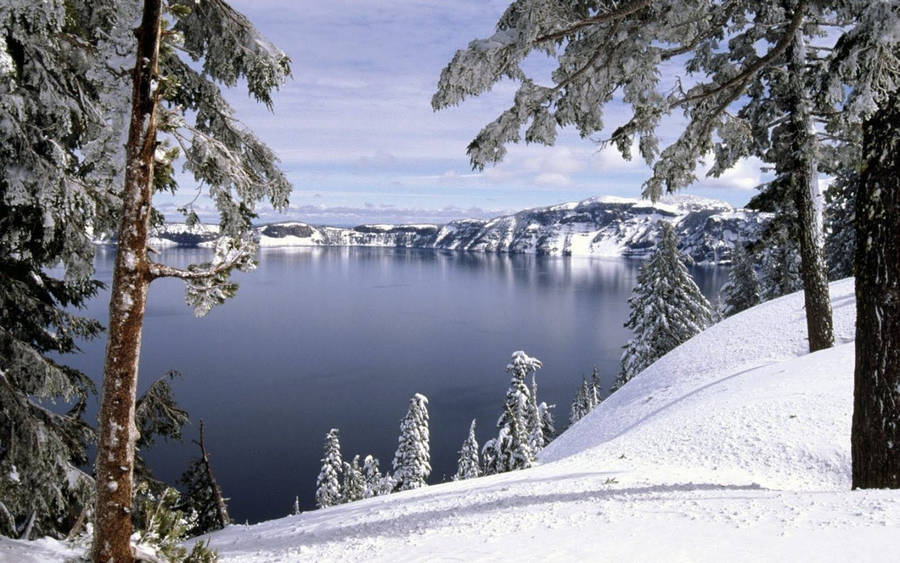 Crater Lake Winter Landscape Wallpaper