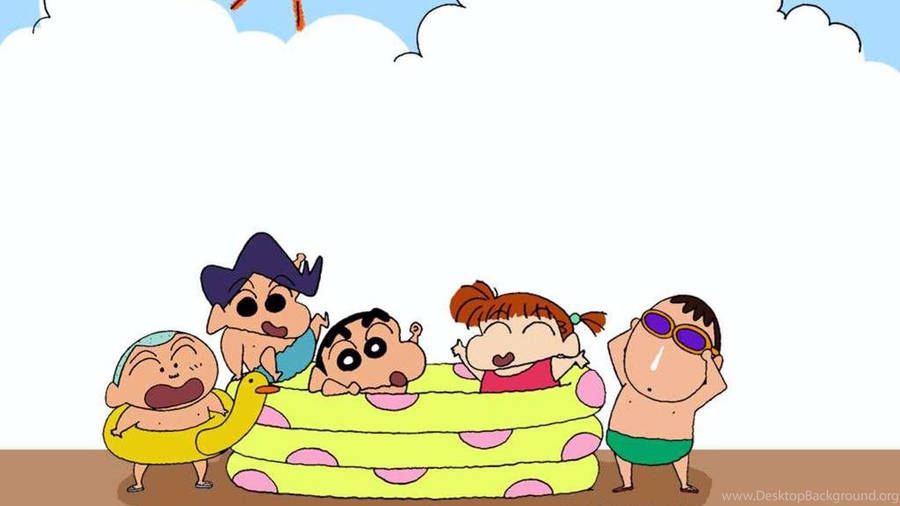 Crayon Shin Chan Characters In Pool Wallpaper