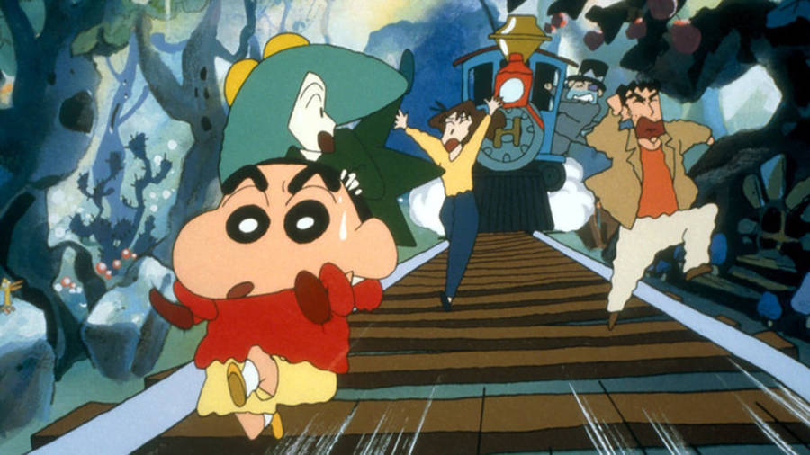 Crayon Shin Chan Running From Train Wallpaper