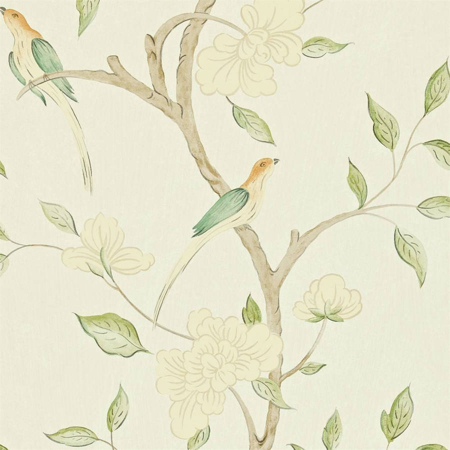 Cream Bird Tree Art Wallpaper
