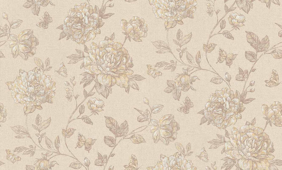 Cream Vintage Flower Art Wallpaper