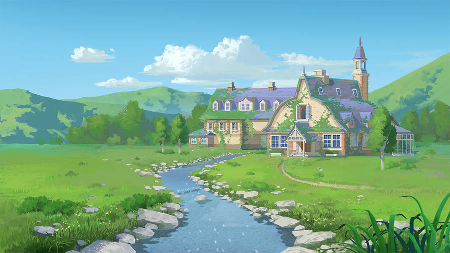 Creek House Cartoon Art Wallpaper