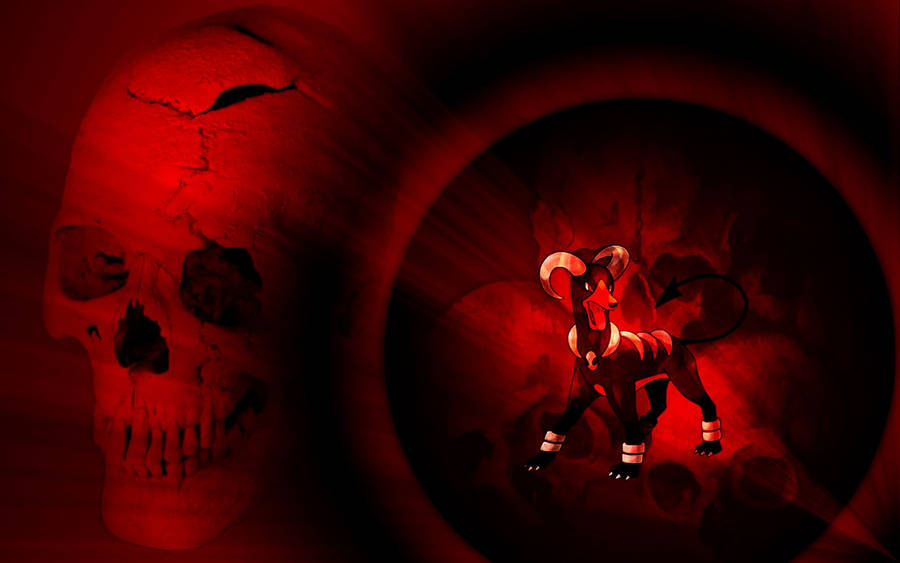 Creepy Black And Red Houndoom With Skull Wallpaper