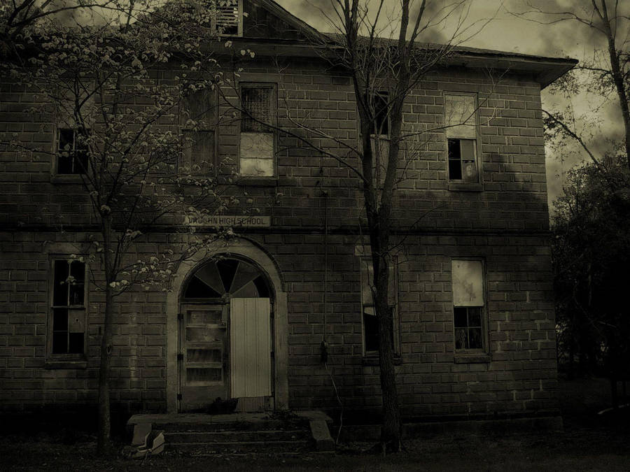 Creepy Brick Haunted House Wallpaper